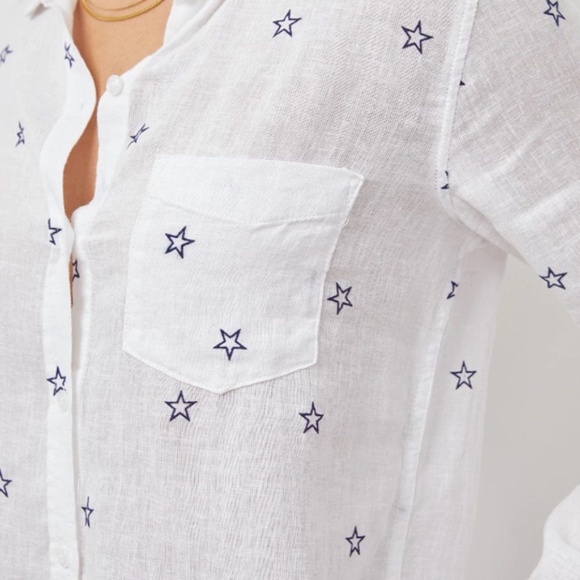 Rails Charli Star Linen Blend Blouse in Flocked Midnight Stars Size Large - Picture 5 of 14